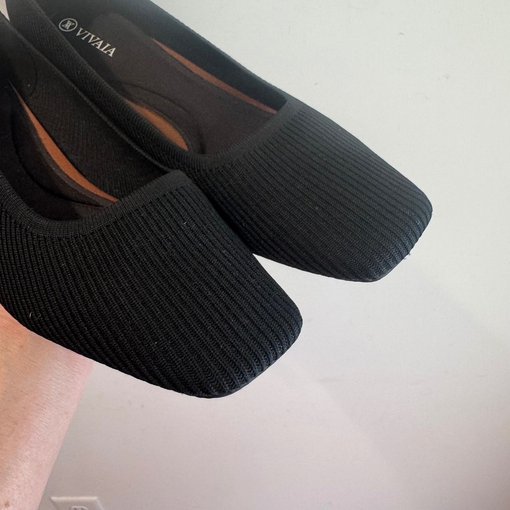 VIVAIA Black Ribbed Knit Square Toe Block Heel Pumps Women's Size 41.5 - Picture 5 of 7